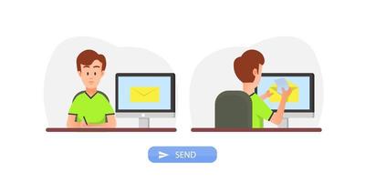 illustration of a man sending emails vector