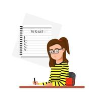 a woman writes a to do list plan vector