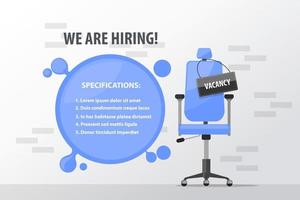 concepto de contratación o puesto vacante con silla de oficina vector