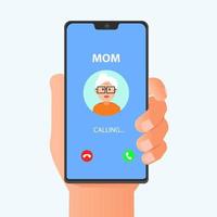 Incoming call from mother via smartphone app vector