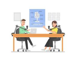 Vector illustration of a podcast between a man and woman