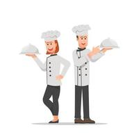 ilustración de dos chefs con platos cubiertos aislados en blanco