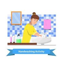 ilustración de una mujer lavándose las manos vector