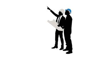 silhouette of Engineer and worker man team, Technician and builders construction teamwork cartoon character vector