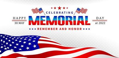 celebration of happy memorial day remember and honor with American flag background for website banner, poster corporate, sign business, social media posts, advertising agency, wallpaper, backdrop, ads vector