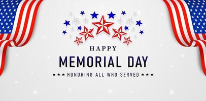 happy memorial day with sparkling stars backgrounds for website banner, poster corporate, sign business, social media posts, advertising agency, wallpaper, backdrop, ads campaign, landing page, header vector