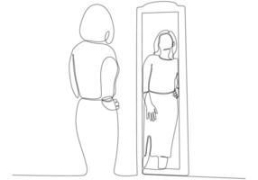 Continuous line drawing of woman in mirror vector illustration