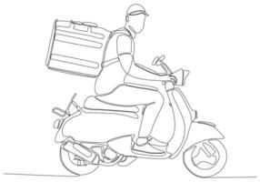 dibujo de línea continua. hombre guapo en una ilustración de vector de scooter