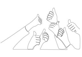 continuous line Many people congratulate the winner and hold their thumbs vector