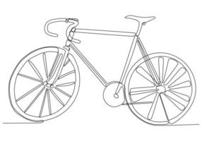 One Line Drawing or Continuous Line Art of a classic bicycle vector illustration. Hand drawn sketch of traditional transportation bicycle business concept. Minimalist healthy lifestyle