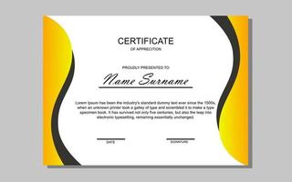 diseño de certificado en estilo moderno amarillo vector