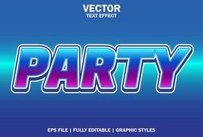 party text effect with purple color for promotion. vector