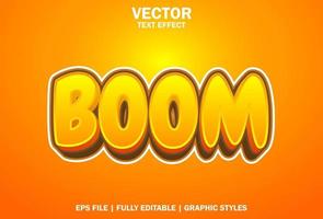 efecto de texto boom con color naranja para promoción. vector