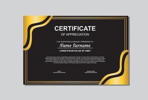 certificate template design in gold and black color. certificate with luxury and modern style. vector