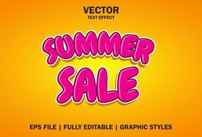 efecto de texto de venta de verano en rosa y naranja para la marca vector