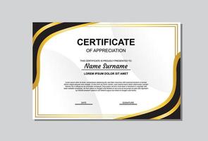 certificate template design in gold and black color. certificate with luxury and modern style. vector