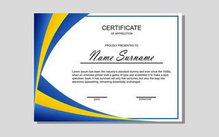 certificate design in yellow and blue modern style vector