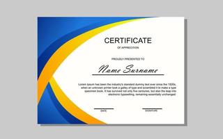 certificate design in yellow and blue modern style vector