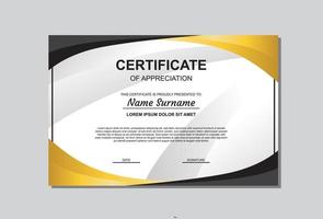 certificate template design in gold and black color. certificate with luxury and modern style. vector