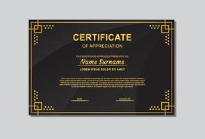 certificate template design in gold and black color. certificate with luxury and modern style. vector