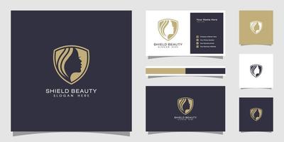 logotipo de escudo de mujeres de belleza y tarjeta de visita. buen uso para spa, salón de belleza y logotipo de moda vector