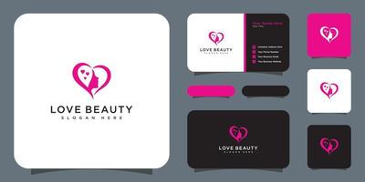 diseño de vector de logotipo de belleza de cara de mujer y tarjeta de visita