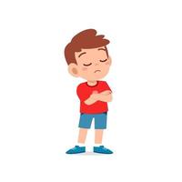 cute little kid boy dissatisfied with arm folded pose expression vector