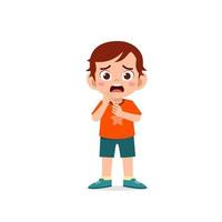 cute little kid boy show worry and scared pose expression vector