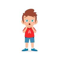 cute little kid boy show shock and amazed pose expression vector