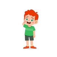 cute little kid boy show unsure and confused pose expression vector
