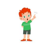 cute little kid boy thinking and has an idea face expression gesture vector