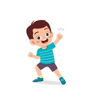 cute little kid boy show win fist up expression gesture vector