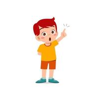 cute little kid boy thinking and has an idea face expression gesture vector