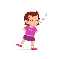 cute little kid girl stand and whistling with mouth vector
