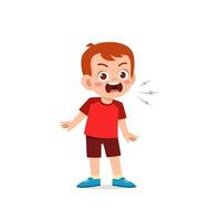 cute little kid boy stand and show angry pose expression vector