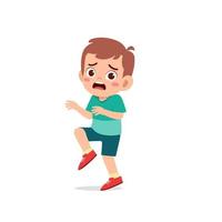 cute little kid boy show worry and scared pose expression vector