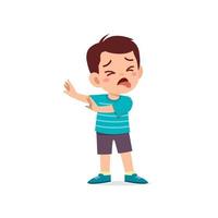 cute little kid boy show refuse and disgust pose expression vector