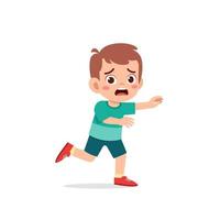 cute little kid boy scared and run expression gesture vector