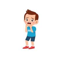 cute little kid boy feeling scared and shocked expression gesture vector