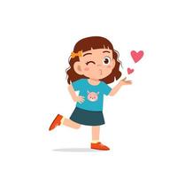 cute little kid girl show love and kiss pose expression vector