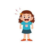 cute little kid girl stand and show angry pose expression vector