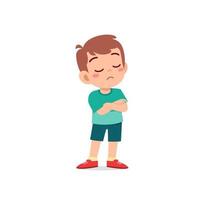 cute little kid boy dissatisfied with arm folded pose expression vector