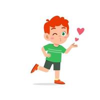 cute little kid boy show love and kiss pose expression vector