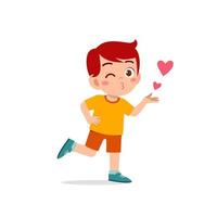 cute little kid boy show love and kiss pose expression vector