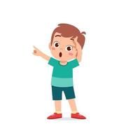 cute little kid boy show shock and amazed pose expression vector