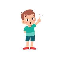 cute little kid boy thinking and has an idea face expression gesture vector