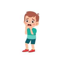 cute little kid boy feeling scared and shocked expression gesture vector