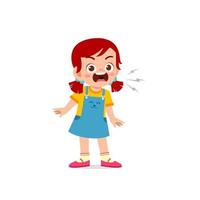 cute little kid girl stand and show angry pose expression vector