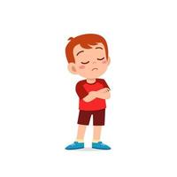 cute little kid boy dissatisfied with arm folded pose expression vector