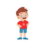 cute little kid boy stand smile with arm on hip pose expression vector